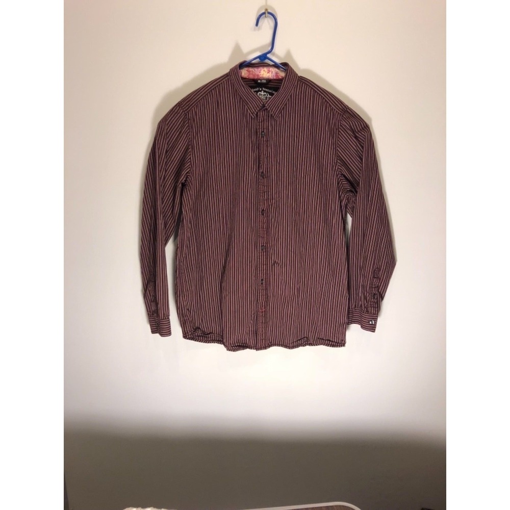 Englands Dreaming‎ Keanan Duffty Mens L Large Purple Pinstriped Shirt L/S a10